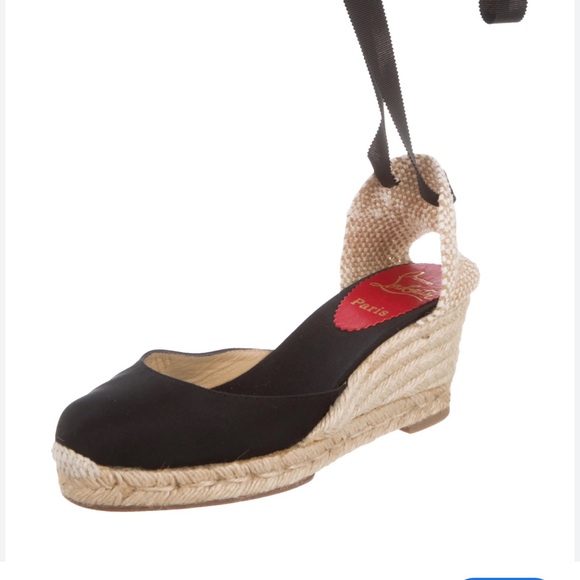 Christian Louboutin Black and Tan Espadrille Wedges - Picture 11 of 12